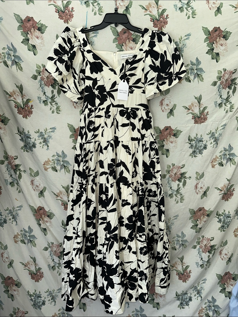 English Factory Black & White Floral Maxi Dress